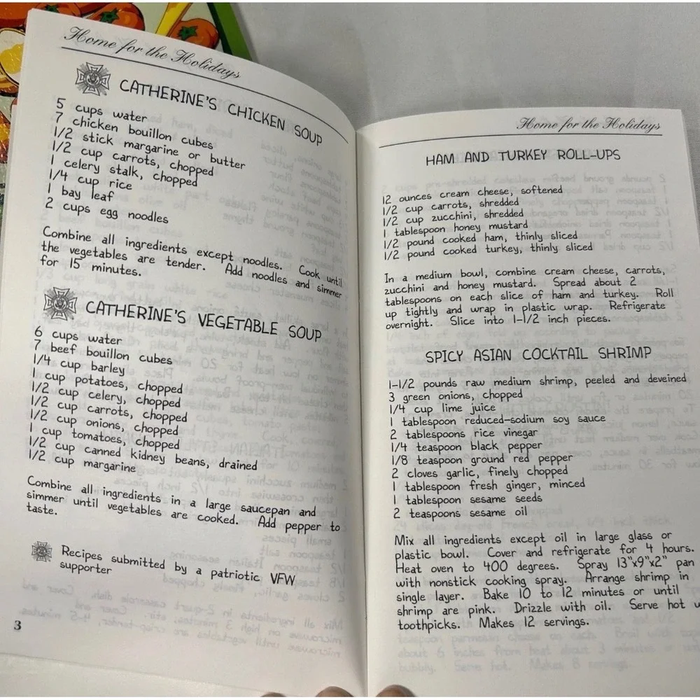 Vintage Soups Cookbook & VFW Home for the Holidays Volume 3 Recipe Booklet Lot